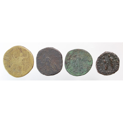 2184 - Roman Bronze (4): Domitian AE sestertius, Jupiter seated left type RIC 388 nF/Fair, surface crack ob... 