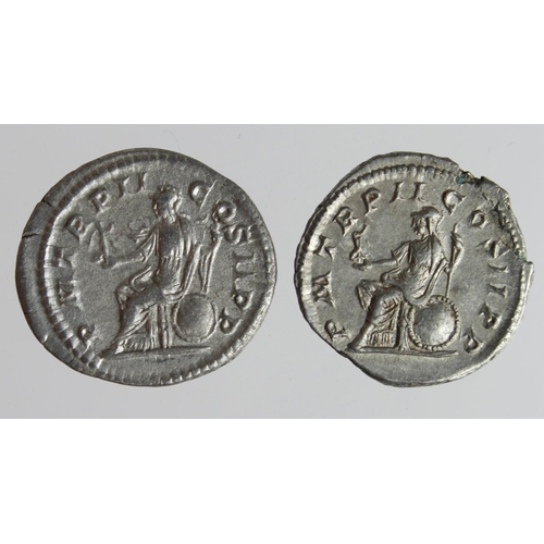 2190 - Roman Imperial (2) AR Antoniniani of Elagabalus (218-222 AD): Rome mint, Roma seated left, AD 219, R... 