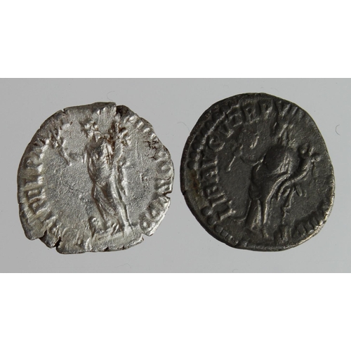 2194 - Roman Imperial (2) AR Denarii of Commodus (176-192 AD): Rome mint, Liberalitas with abacus type RIC ... 