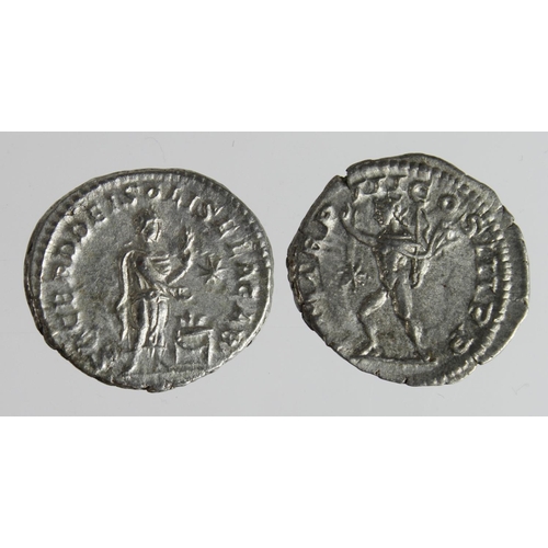 2196 - Roman Imperial (2) AR Denarii of Elagabalus (218-222 AD): Rome mint, sacrificing over altar right, 3... 