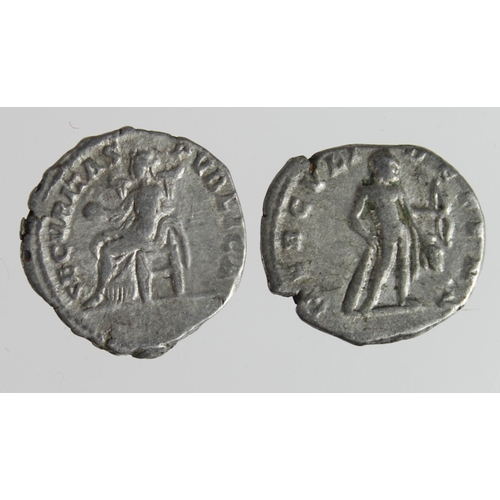 2201 - Roman Imperial (2) AR Denarii of Septimius Severus (193-211 AD): Rome mint, Securitas seated l. type... 