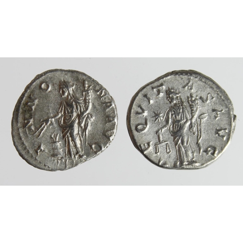 2202 - Roman Imperial (2) AR Denarii of Severus Alexander (222-35 AD): Rome mint, Annona l. type, 3.03g, GV... 