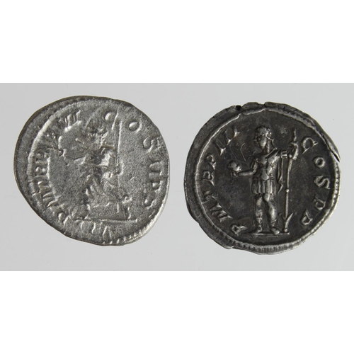 2203 - Roman Imperial (2) AR Denarii of Severus Alexander (222-35 AD): Rome mint, Emperor l. with globe and... 