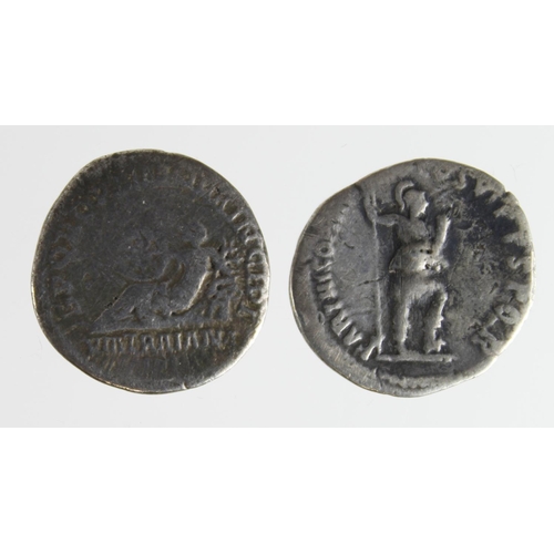 2206 - Roman Imperial (2) AR Denarii of Trajan (98-117 AD): Rome mint, Via Traiana roman road commemorative... 