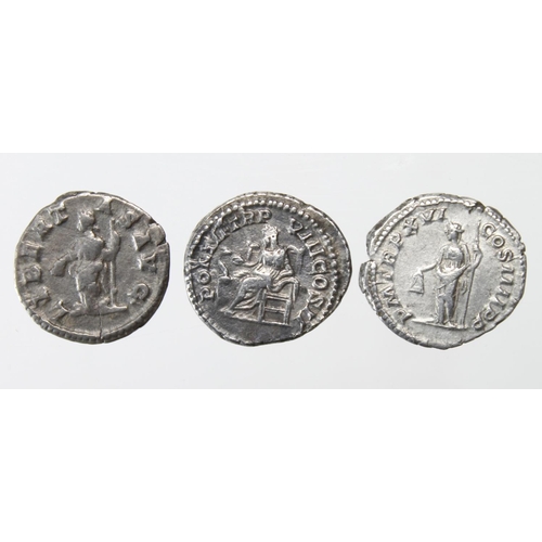 2210 - Roman Imperial (3) AR Denarii of Caracalla (198-217 AD): Rome mint, Salus seated type, 3.85g, VF; Ro... 