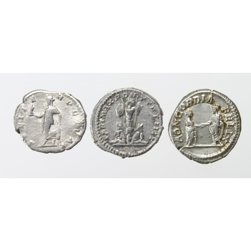 2211 - Roman Imperial (3) AR Denarii of Caracalla (198-217 AD): Rome mint, two captives at foot of trophy t... 