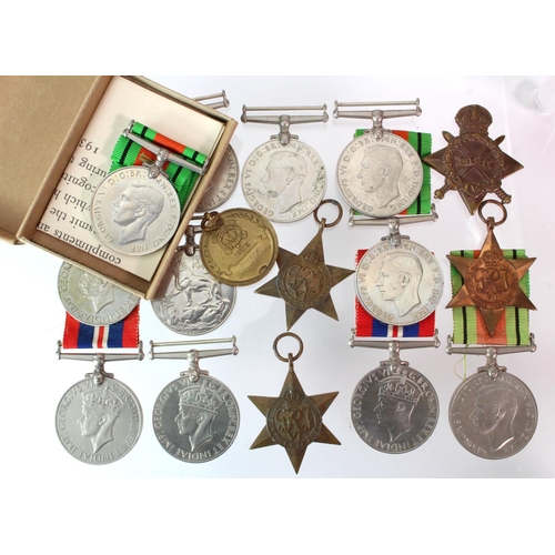 244 - British medals - Defence Medal x5, War Medal x6, 1939-45 Star x2, Africa Star x1, 1915 Star to Squir... 