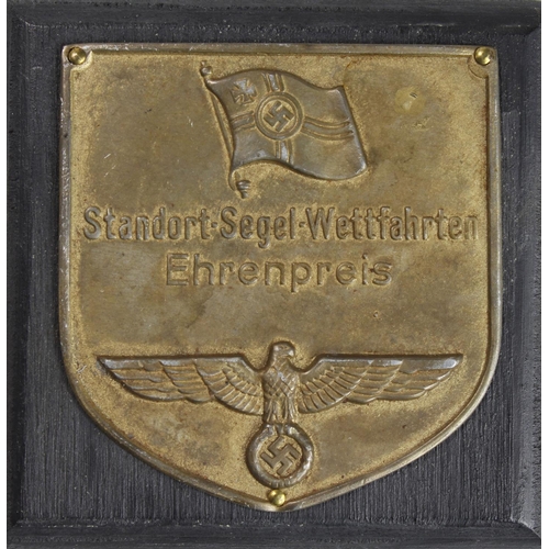 588 - German Naval Kriegsmarine Prize plaque on wooden plinth