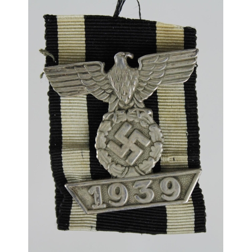 591 - German Nazi 1939 bar for the Iron Cross 1st class, maker marked 'L/16', one fold over clasp missing