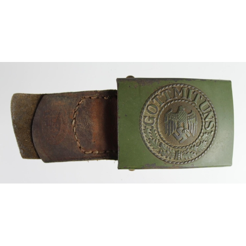 615 - German Nazi Enlisted Mans Green Steel Africa Corps Buckle & Leather Tab.