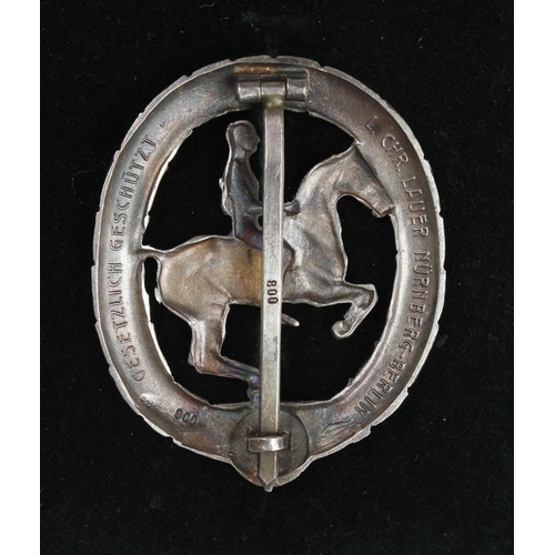 723 - German SA Horse Riding instructors badge in silver 800 marked, maker marked & in fitted case