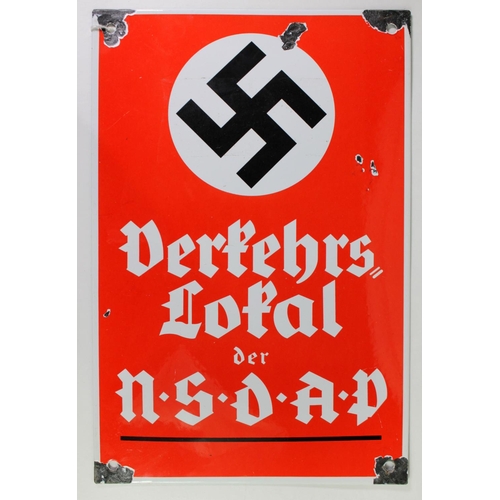 794 - German WW2 enamel plaque NSDAP DERFEHRS LAFAL size 8X12 inches some chips to the enamel