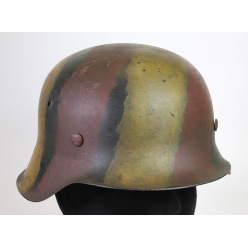 808 - German WW2 Normandy Camo Stalhelm M42 raw edge steel helmet with autumn colours, complete with liner... 