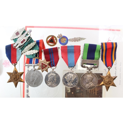 821 - Gill family medals - IGS GV with Burma 1930-32 clasp (3519462 Pte E J Gill, Manchester Regt), 1939-4... 