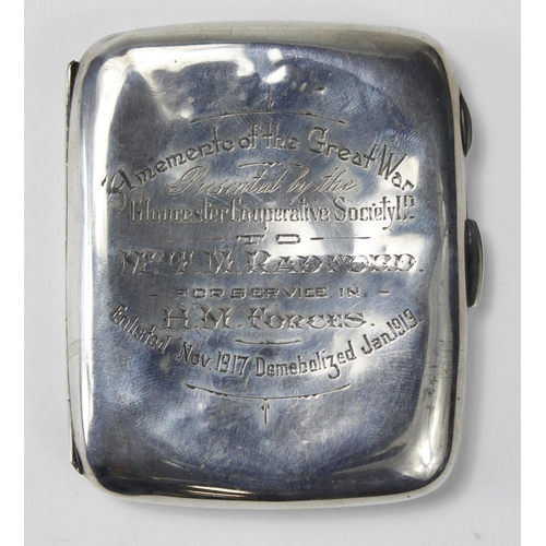 822 - Great War Tribute piece - silver hallmarked cigarette case (hallmarked 1919) engraved 'A memento of ... 