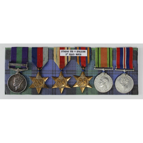 833 - Group relating to 2754548 Pte W Spalding, Black Watch. GSM GVI with Palestine clasp, 1939-45 Star, A... 