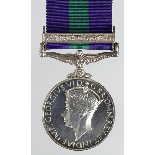 837 - GSM GVI with Palestine 1945-48 clasp (19037807 Pte C W Smith BW).