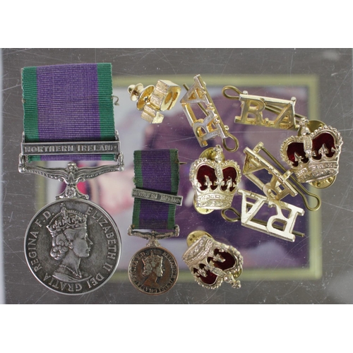 840 - GSM QE2 with Northern Ireland clasp, named Lt R D Grice RA. Lot also includes portrait photo wearing... 