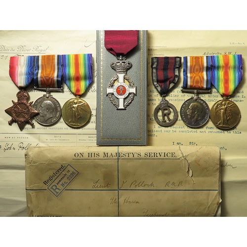 139 - 1915 Star Trio to S.Lieut J Pollock RNR (Lieut on Pair). With Greek L'Ordre Royal De George 1er in M... 