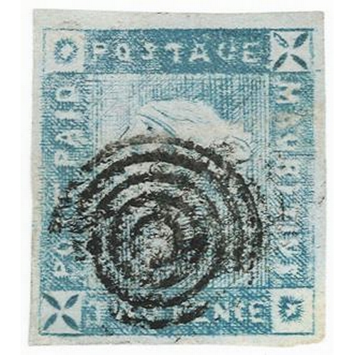 130 - Mauritius 1859 Lapitot 2d blue intermediate impression, with concentric ring target cancel, good mar... 