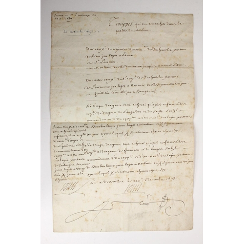 575 - Louis XIV (1638-1715). An original manuscript French document, signed by King Louis XIV, written at ... 