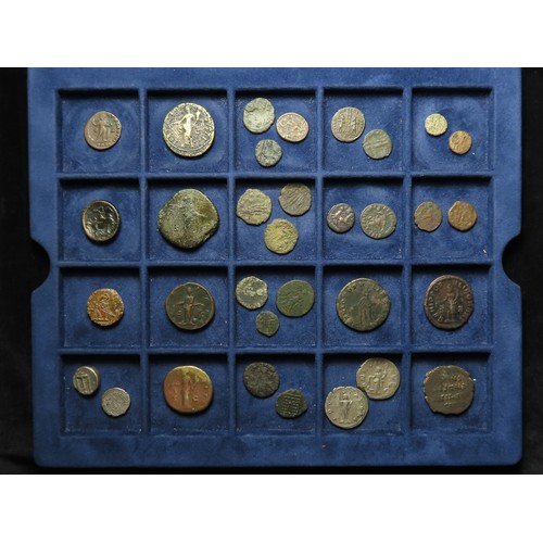 2120 - Ancient, Hammered & World Coins & Jetons (49) mostly Roman bronze, a few silver noted, (the large Ch... 