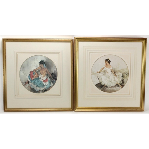 423 - William Russell Flint. A collection of eight framed prints. To include a series of six circular moun... 