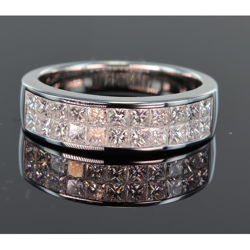 64 - 18ct white gold half eternity ring set with two rows of princess cut diamonds totalling 1.2ct diamon... 