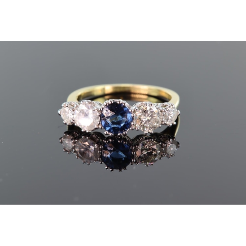 66 - 18ct yellow gold and platinum graduated five stone ring set with central round sapphire measuring ap... 