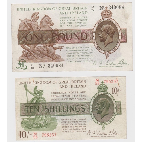 113 - Warren Fisher (2), 10 Shillings issued 1922 serial M/55 795237 (T30, Pick358) small rust marks from ... 