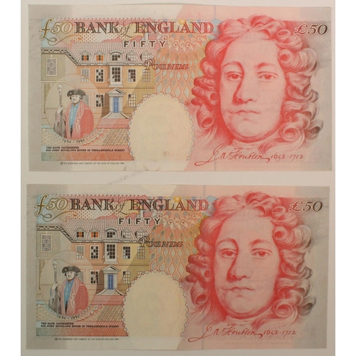 119 - Bailey 50 Pounds (2) issued 2006, serial R66 060349 and M55 855868 (B404, Pick393a) EF/EF+