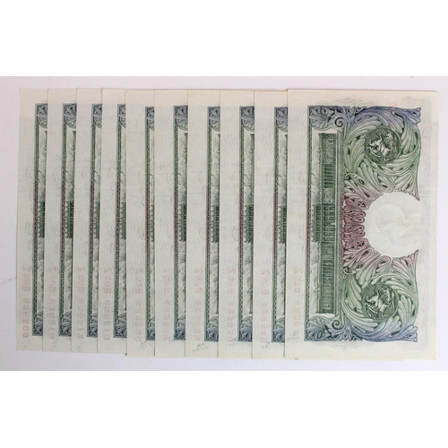 136 - Beale 1 Pound (10) issued 1950, a consecutively numbered run of 6 x notes and 2 consecutively number... 