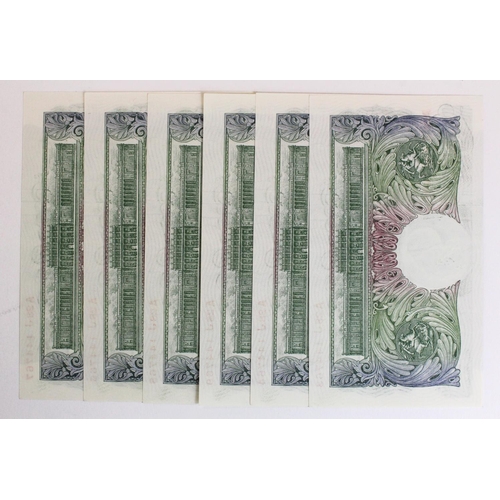 138 - Beale 1 Pound (6) issued 1950, a consecutively numbered run of 4 x notes and a consecutively numbere... 