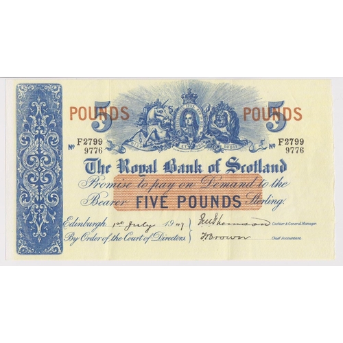 453 - Scotland, Royal Bank of Scotland 20 Pounds dated 1st July 1947, signed J.M. Thomson & T. Brown, seri... 