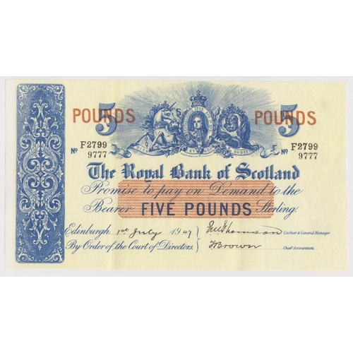 454 - Scotland, Royal Bank of Scotland 20 Pounds dated 1st July 1947, signed J.M. Thomson & T. Brown, seri... 