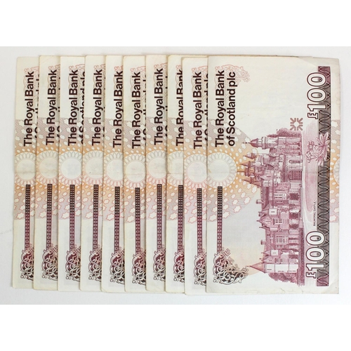 464 - Scotland, Royal Bank of Scotland plc 100 Pounds (10) dated 1998 to 2000, Fine to Fine+