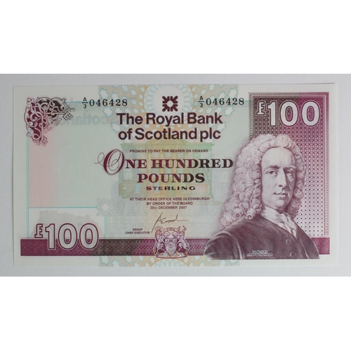 469 - Scotland, Royal Bank of Scotland plc 100 Pounds dated 20th December 2007, signed Fred Goodwin, seria... 