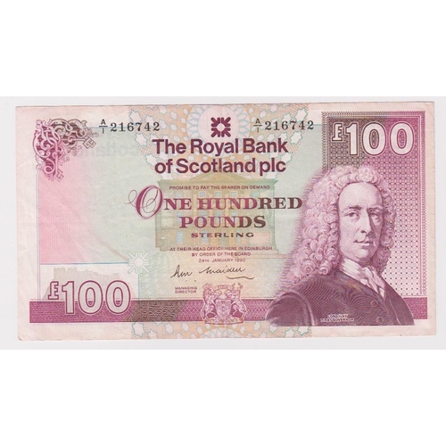 471 - Scotland, Royal Bank of Scotland plc 100 Pounds dated 24th January 1990, signed R.M. Maiden, serial ... 