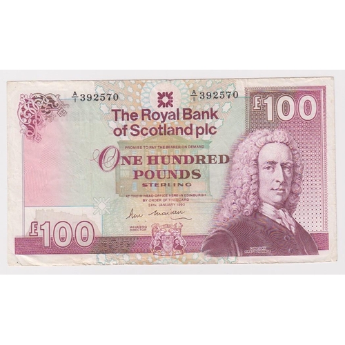 472 - Scotland, Royal Bank of Scotland plc 100 Pounds dated 24th January 1990, signed R.M. Maiden, serial ... 