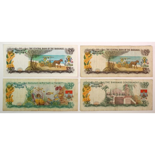 488 - Bahamas (4), 20 Dollars dated 1974 signed W.C. Allen, serial L289913 (TBB B304b, Pick39b), 20 Dollar... 