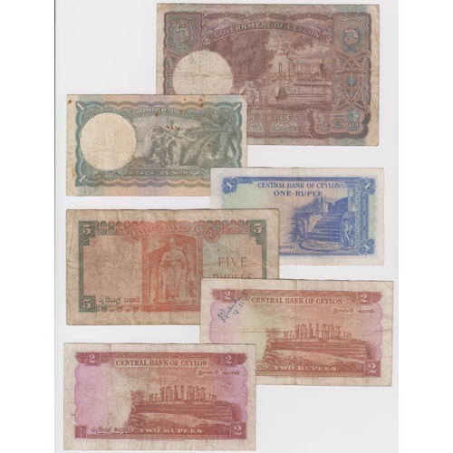 527 - Ceylon (6), 5 Rupees dated 1946 & 1 Rupee (2) dated 1942 & 1951, all with King George VI portrait, 5... 