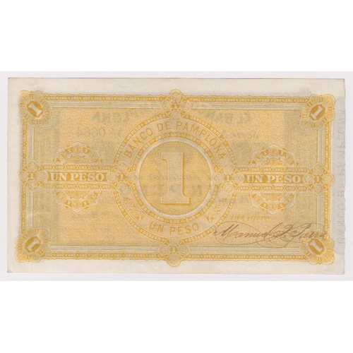 550 - Colombia El Banco de Pamplona 1 Peso dated 9th July 1883, Series A serial no. 0664 (PickS711a) small... 