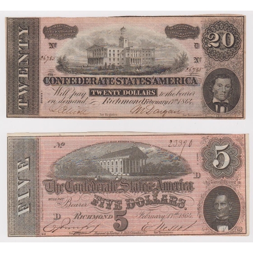 552 - Confederate States of America (2) 20 Dollars dated 17th February 1864, series 1 No. 26785 plate D (P... 