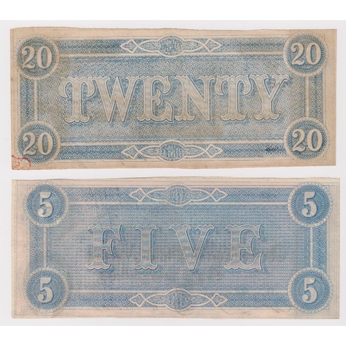 552 - Confederate States of America (2) 20 Dollars dated 17th February 1864, series 1 No. 26785 plate D (P... 