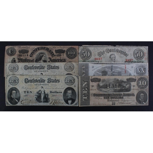 553 - Confederate States of America (6), 50 Dollars dated 1863, 20 Dollars dated 1863, 10 Dollars (2) date... 