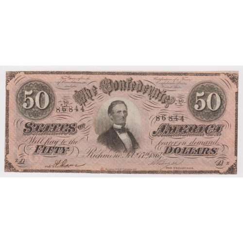 554 - Confederate States of America 50 Dollars dated 17th February 1864, serial No. 86844 Plate A (Pick70)... 