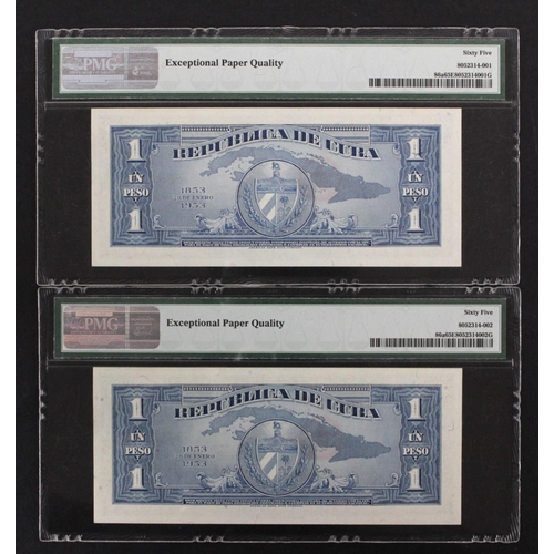 563 - Cuba 1 Peso (2) dated series of 1953, Commemorative note Centennial Birth of Jose Marti, a consecuti... 