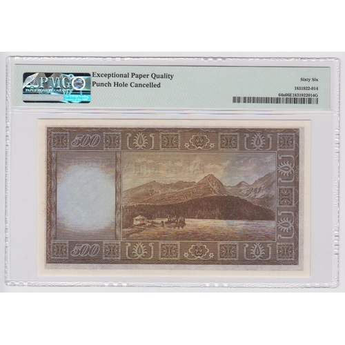 570 - Czechoslovakia 500 Korun issued 1945, serial CA778819 (TBB B143as1, Pick64s) in PMG holder graded 66... 