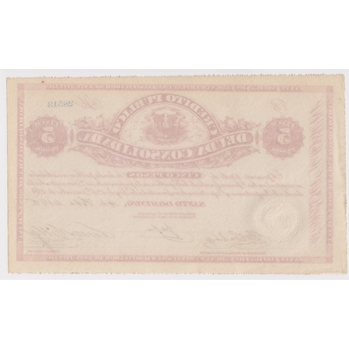 572 - Dominican Republic 5 Pesos dated 1876, Bond of Consolidated Public Debt, serial 28513 (PickS161) ver... 