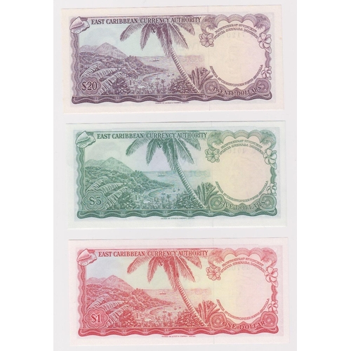 575 - East Caribbean Currency Authority (3), 20 Dollars issued 1965 (TBB B103c10, Pick15g), 5 Dollars issu... 